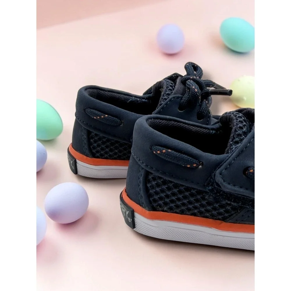 Sperry Top-Sider Toddler Navy Orange Mesh Boat Shoes Loafers Memory Foam